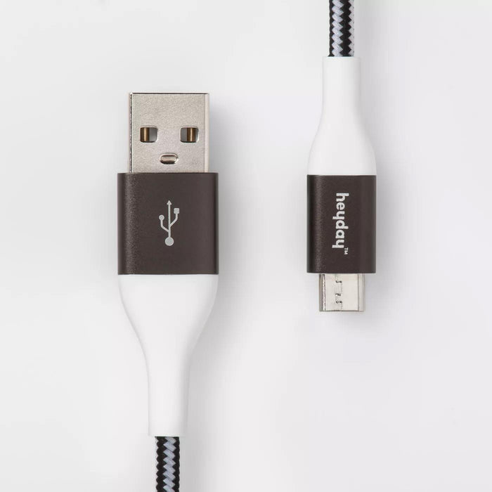 heyday  Micro USB to USB-A Braided Cable 6ft - Black/White/Gunmetal Open Box