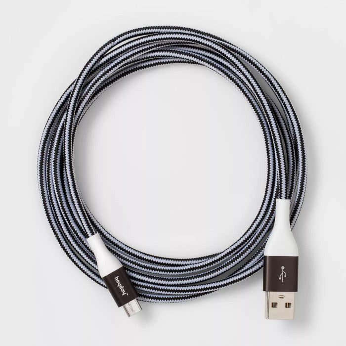 heyday  Micro USB to USB-A Braided Cable 6ft - Black/White/Gunmetal Open Box