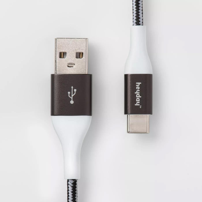 heyday USB-C to USB-A Braided Cable 6ft - Black/White/Gunmetal Open Box