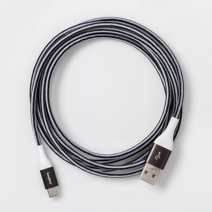 heyday USB-C to USB-A Braided Cable 6ft - Black/White/Gunmetal Open Box