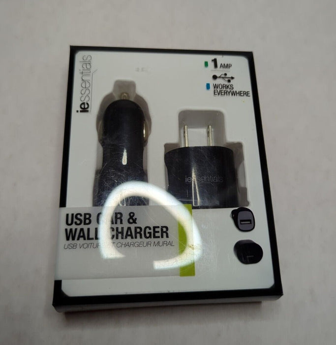 Iessentials USB Car & Wall Charger 1 AMP Black Open Box