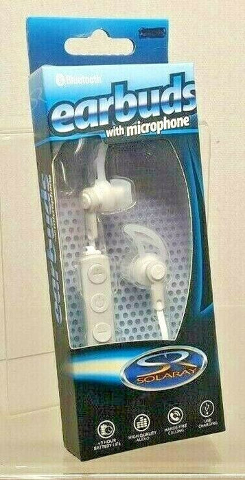 Solaray Bluetooth Earbuds with Built In Mic & USB Charging White & Gray Model