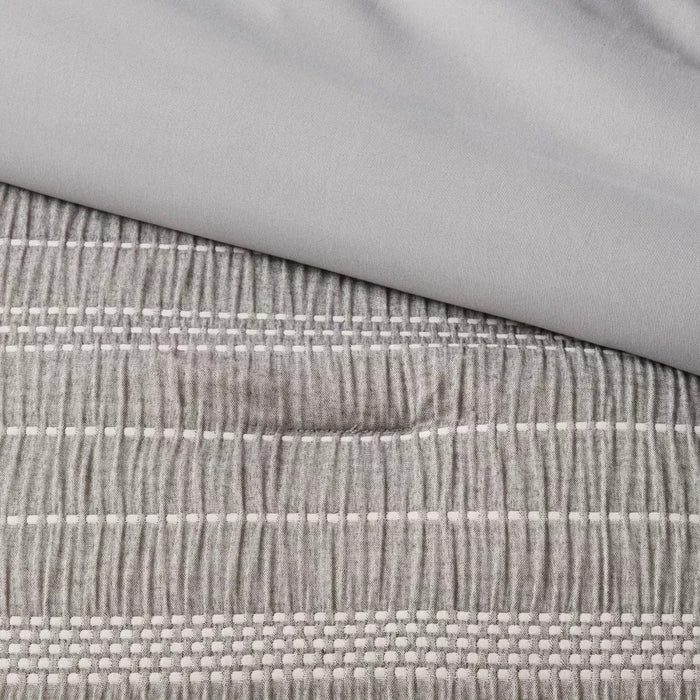 12pc King Chambray Matelasse Stripe Comforter & Sheet Bedding Set Gray - Threshold