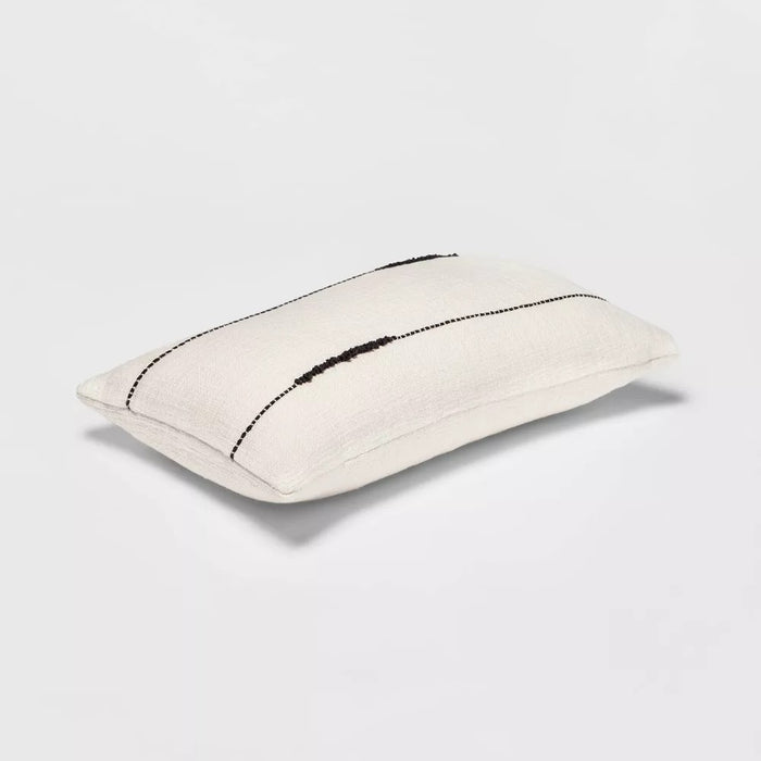 Embroidered Thin Line Lumbar Throw Pillow Black/Cream - Threshold