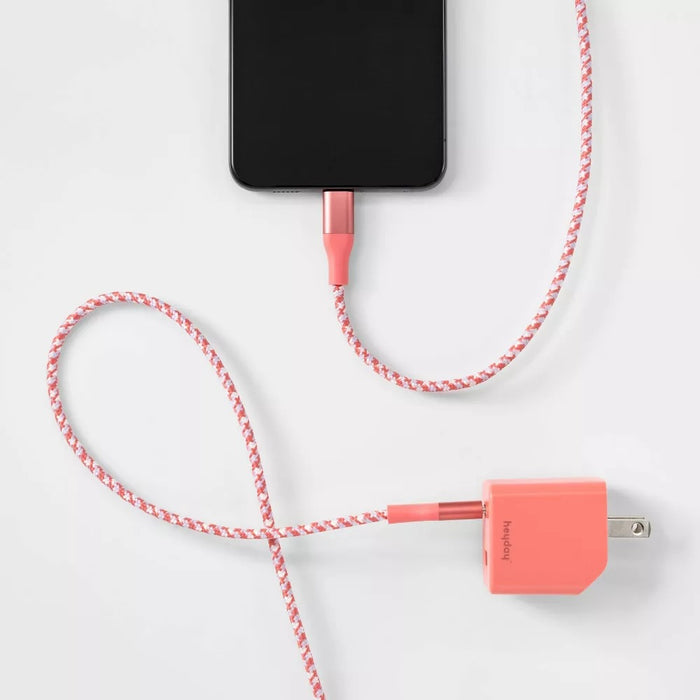2-Port USB-A USB-C Wall Charger with 6' USB-C to USB-C Braided Cord - heyday Rose