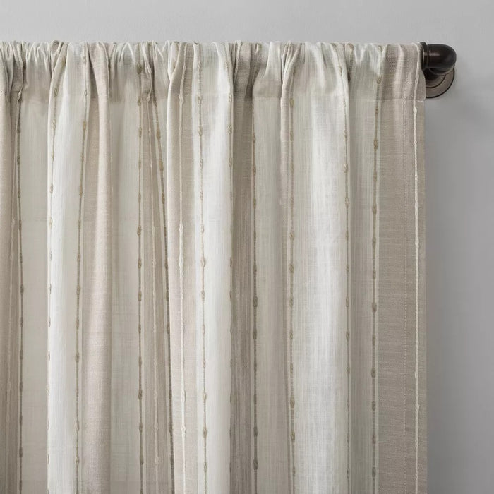 96"x52" Slub Texture Stripe Cotton Light Filtering Curtain Linen/White - Archaeo