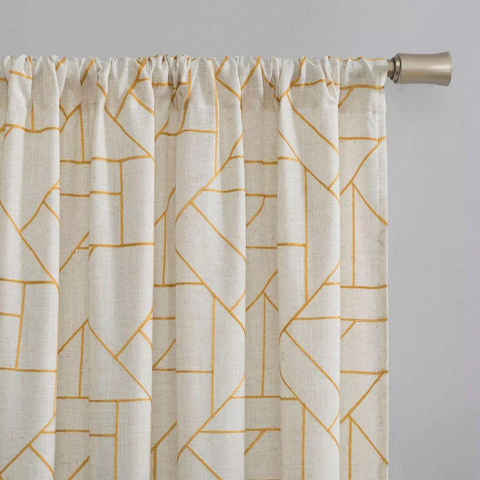1pc 50"x84" Light Filtering Jigsaw Embroidery Linen Blend Window Curtain Panel Gold/Linen - Archaeo