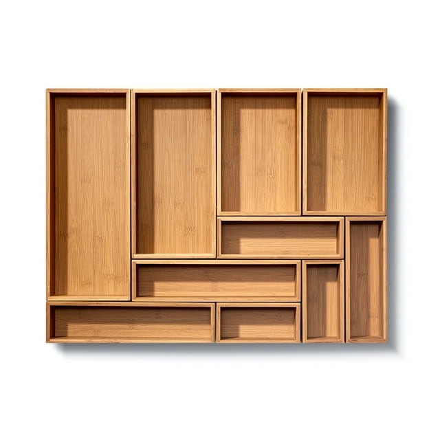 Seville Classics 10-Piece Bamboo Storage Organizer Box Set