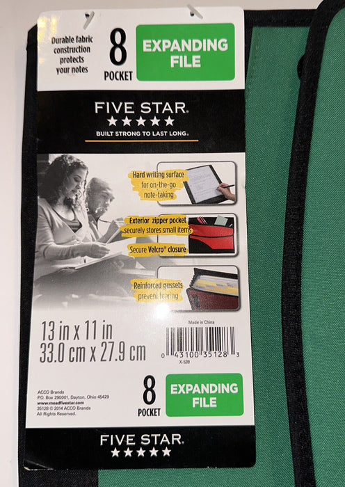 Five Star Expanding File Folder, 8-Pocket Expandable File Folder, Green (73923)