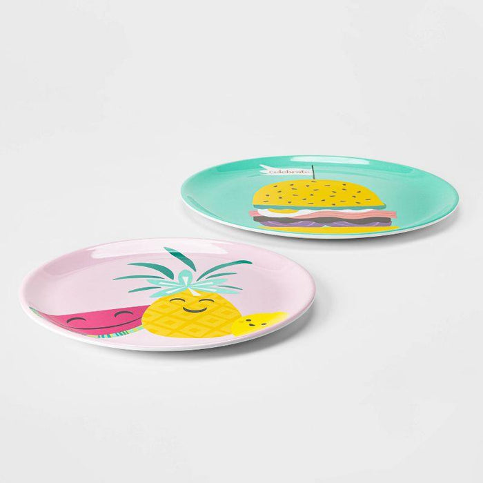 2pc Melamine Burger and Fruit Printed Serving Platter Set - Sun Squad