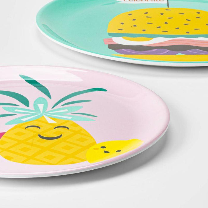 2pc Melamine Burger and Fruit Printed Serving Platter Set - Sun Squad