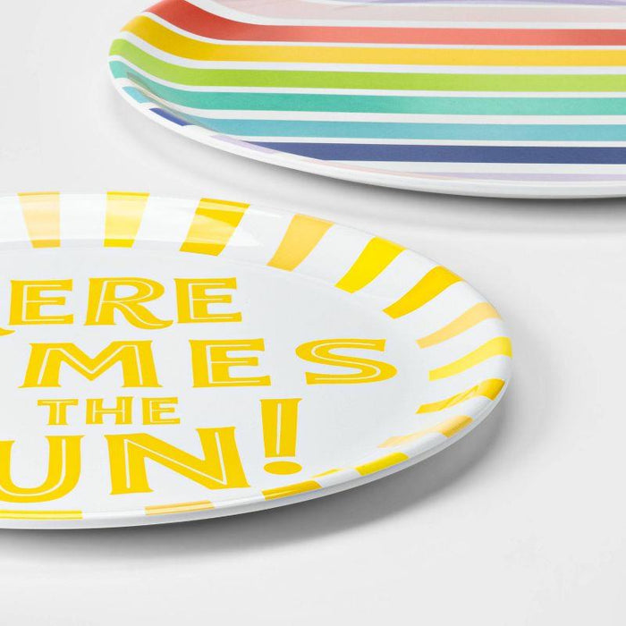 2pc Melamine Here Come the Fun and Rainbow Printed Serving Platter Set - Sun Squad™