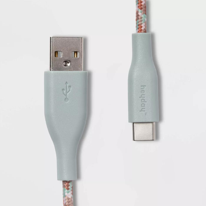 heyday 4' USB-A to USB-C Braided Cable - Misty Blue Open Box