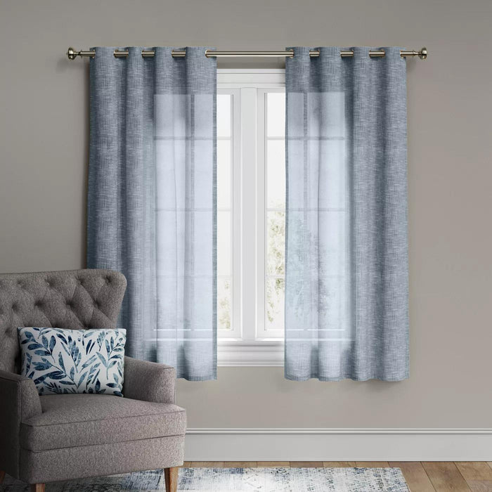 84"x54" Textured Weave Light Filtering Curtain Panel Blue