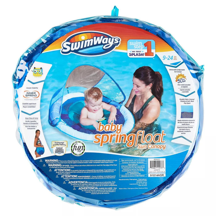 Swimways Blue Sea Monster Baby Spring Float Canopy Open Box