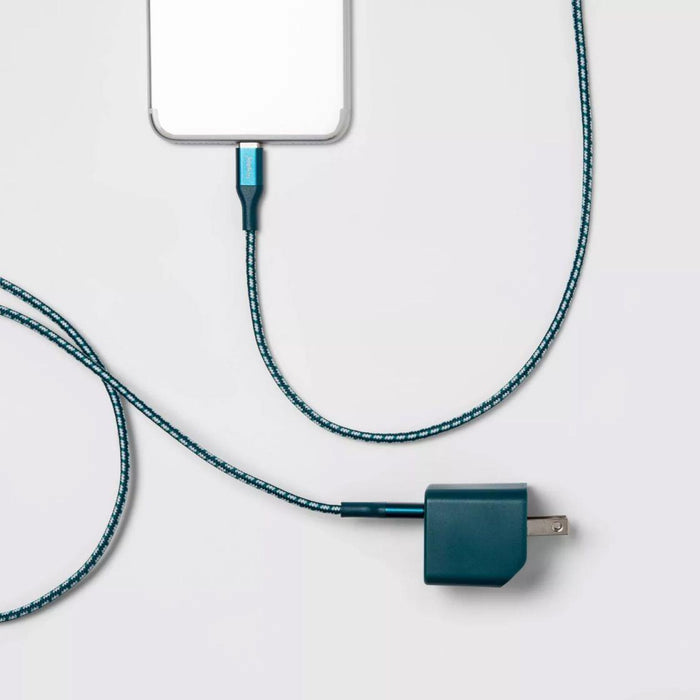 Heyday 2-Port USB-a & USB-C Wall Charger (with 6' USB-C to USB-C Braided Cable)
