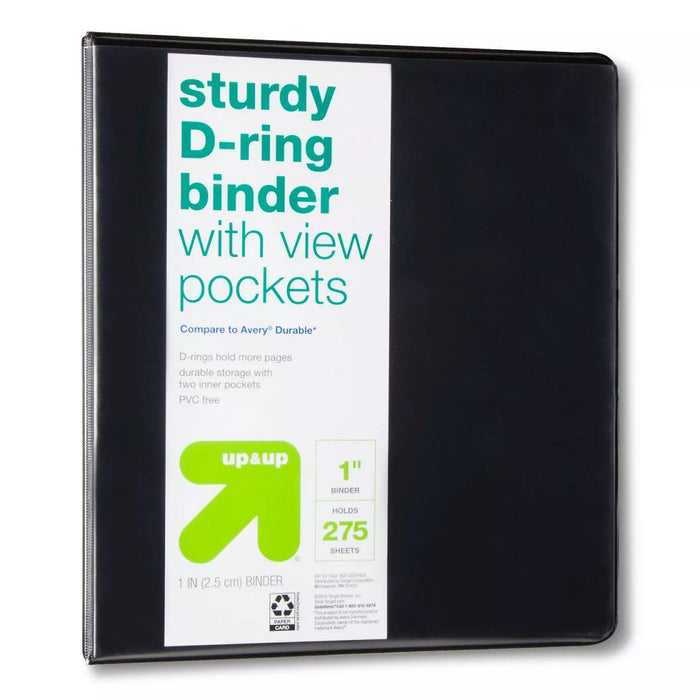 1" 3 Ring Binder Clear View Black - up&up