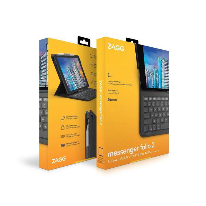 ZAGG Keyboard Messenger Folio 2 - Apple iPad 10.2/10.5 - Charcoal Open Box