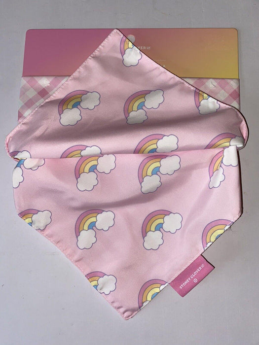 Stoney Clover Lane Medium Reversible Pet Bandana Pink White Check Gingham Rainbow