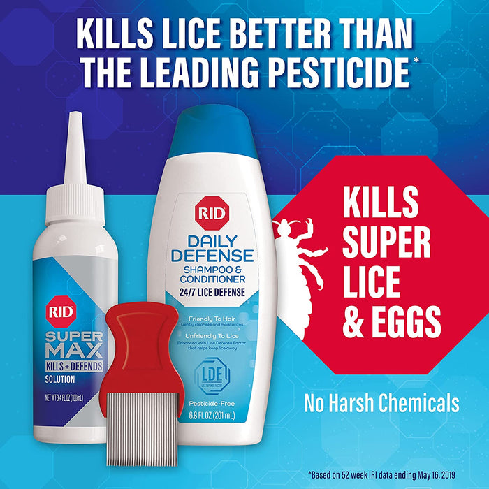 RID Super Max 5-in-1 Complete Lice Treatment Kit Kills Super Lice & Eggs + 24/7 Lice Defense