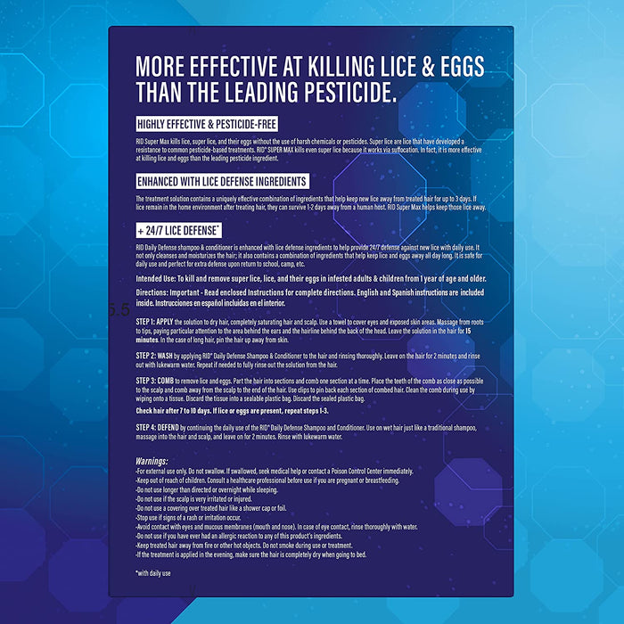 RID Super Max 5-in-1 Complete Lice Treatment Kit Kills Super Lice & Eggs + 24/7 Lice Defense