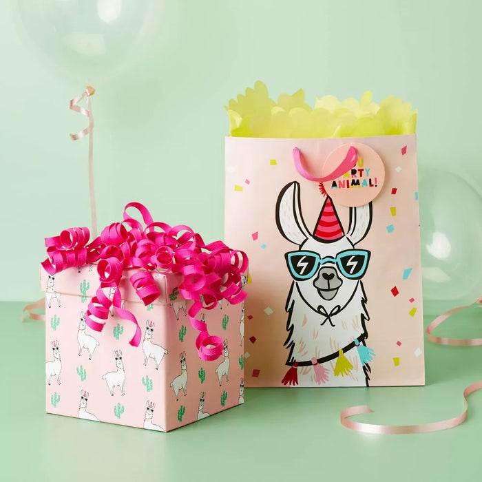 Medium Llama Print Gift Bag Pink - Spritz™