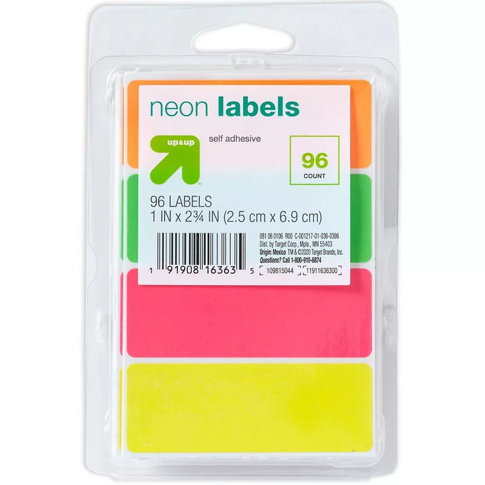 96ct 1"x2.75" Permanent Labels Neon - up & up