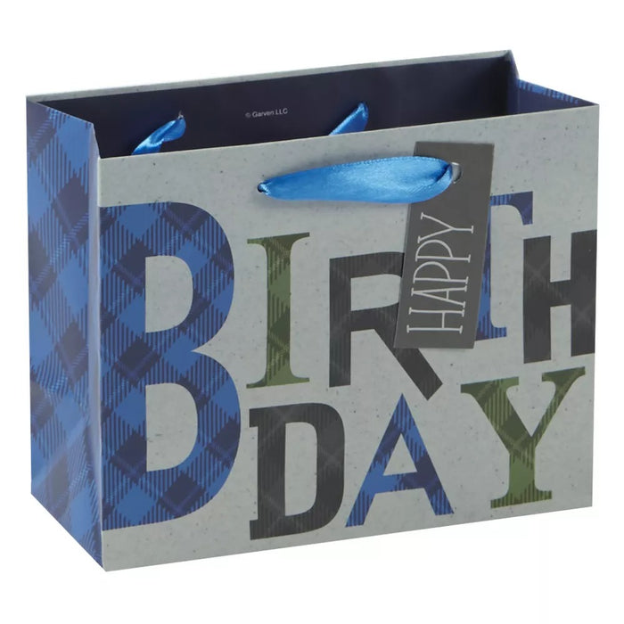 XS Birthday Plaid Gift Bag - Spritz