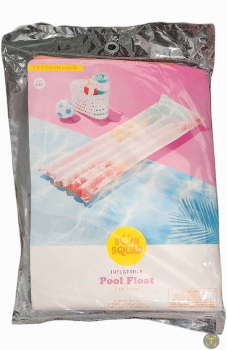 INFLATABLE POOL FLOAT BUIT-in-PILLOW - Sun Squad™ 5 FT 7 1/2 in LONG