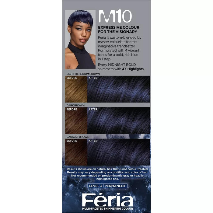 L'Oreal Paris Feria Midnight Bold Multi-Faceted Permanent Hair Color Cosmic Azure - Blue 1 Kit