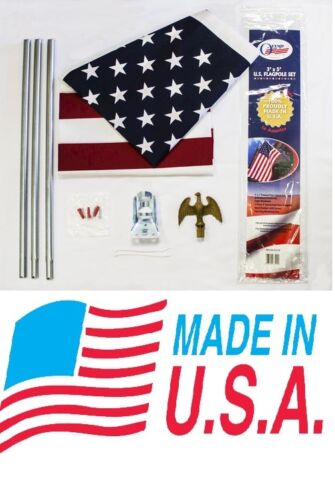 3’x5’ US FLAG POLE KIT 6' Flagpole USA Made American Eagle House Mount Hardware