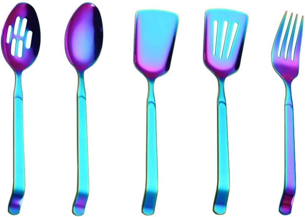 5 COOKING UTENSIL SET RAINBOW COLORFUL TITANIUM PLATED