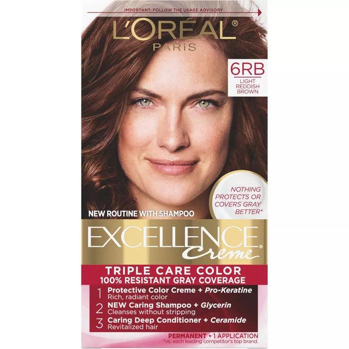 L'Oreal Paris Excellence Triple Protection Permanent Hair Color - 6RB Light Reddish Brown - 1 Kit