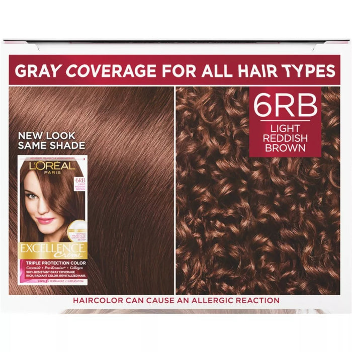 L'Oreal Paris Excellence Triple Protection Permanent Hair Color - 6RB Light Reddish Brown - 1 Kit