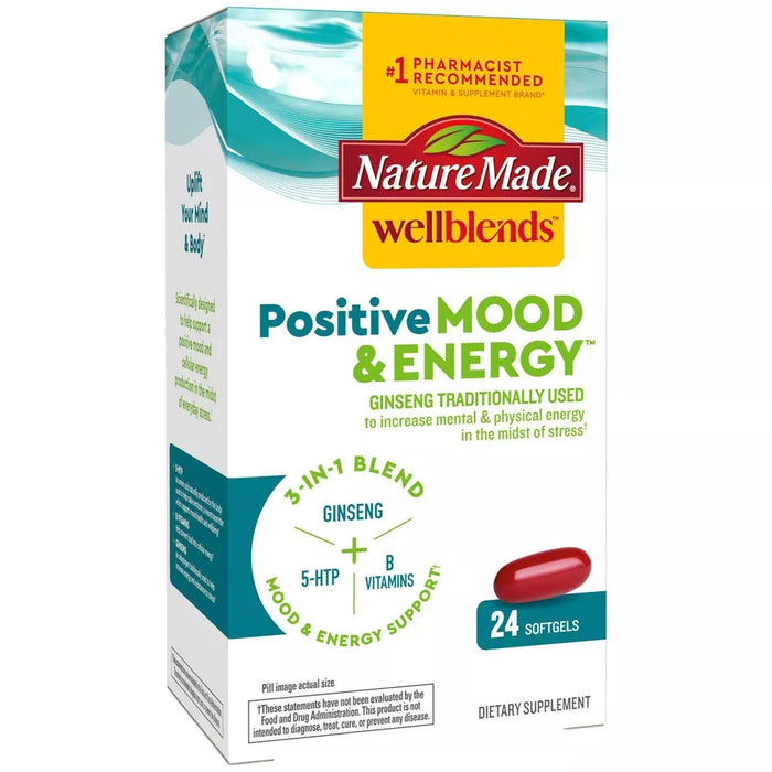 Nature Made Wellblends Positive Mood & Energy Softgels with 5HTP, B Vitamins, 24ct