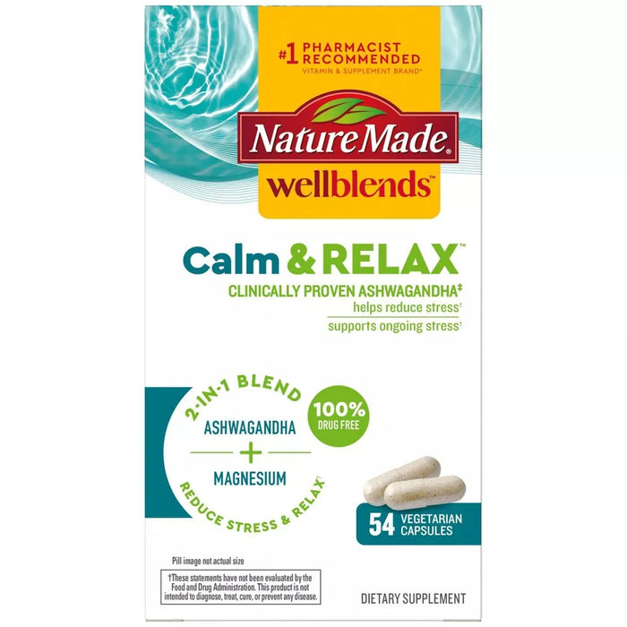 Nature Made Wellblends Calm & Relax, Ashwagandha & Magnesium Vegetarian Capsules - 54ct