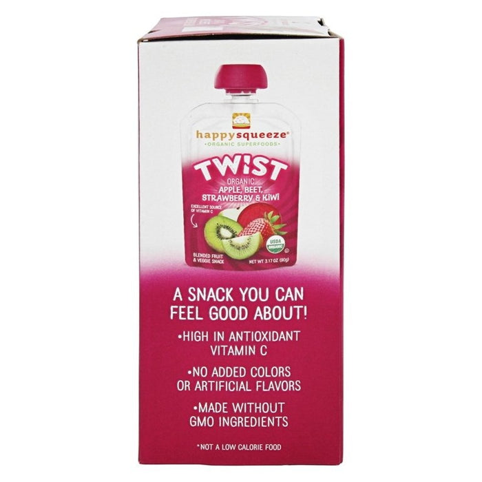 Happy Squeeze® Organic Twist Apple, Beet, Strawberry & Kiwi Blended Fruit and Veggie Snack 4-3.17 oz