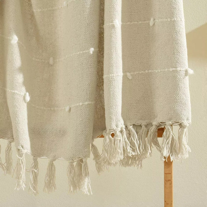 50"x60" Boho Tufted Cotton Woven Tassel Throw Blanket with Fringes Neutral - Lush Décor