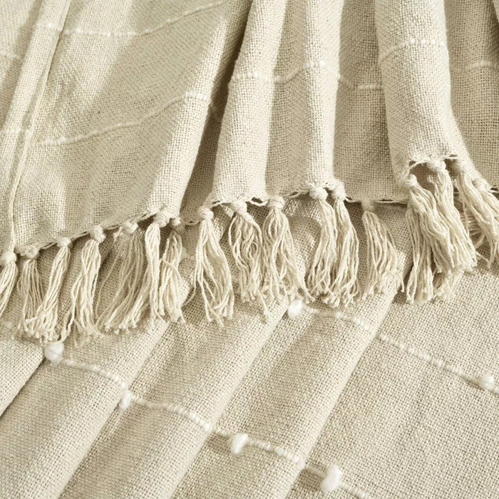 50"x60" Boho Tufted Cotton Woven Tassel Throw Blanket with Fringes Neutral - Lush Décor