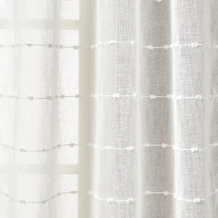 Set of 2 (84"x38") Farmhouse Texture Grommet Sheer Window Curtain Panels White - Lush Décor
