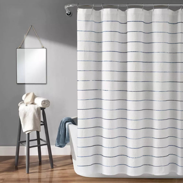 Ombre Striped Yarn Dyed Cotton Shower Curtain White/Navy - Lush Décor