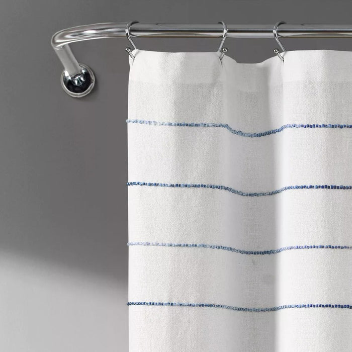 Ombre Striped Yarn Dyed Cotton Shower Curtain White/Navy - Lush Décor