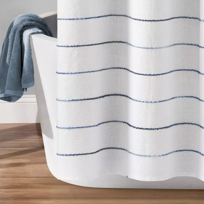 Ombre Striped Yarn Dyed Cotton Shower Curtain White/Navy - Lush Décor