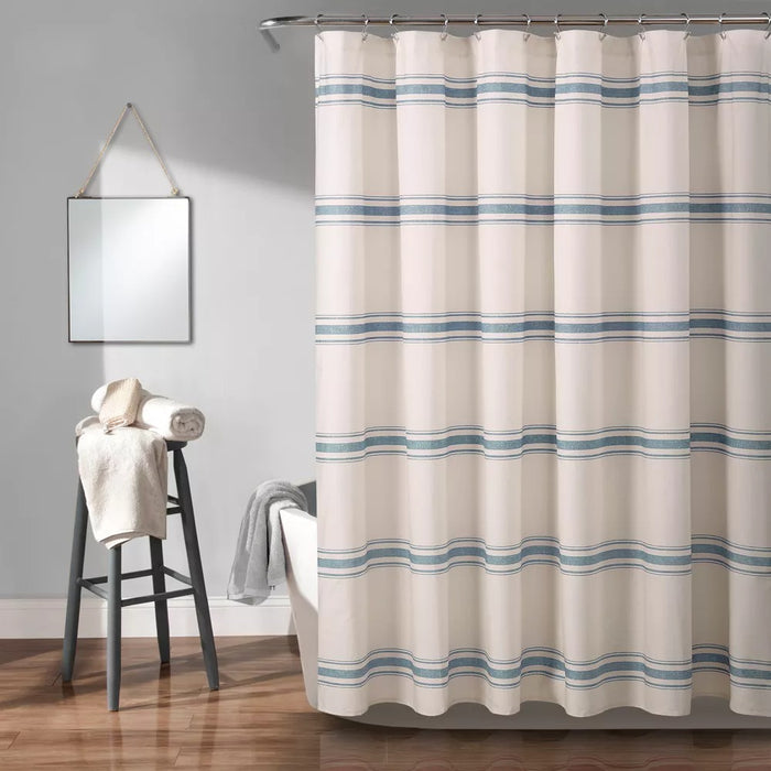 Farmhouse Striped Shower Curtain Blue - Lush Décor