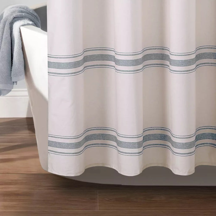 Farmhouse Striped Shower Curtain Blue - Lush Décor