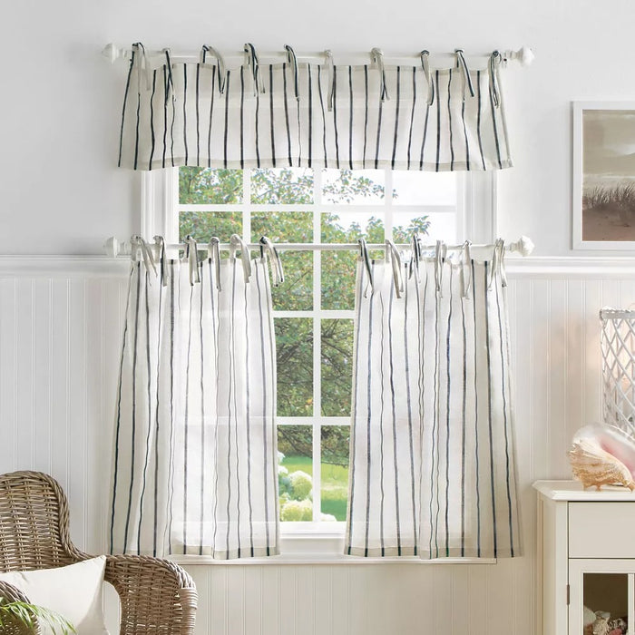 56"x36" Sheer Laguna Striped Window Valance and Curtain Set Navy - Martha Stewart