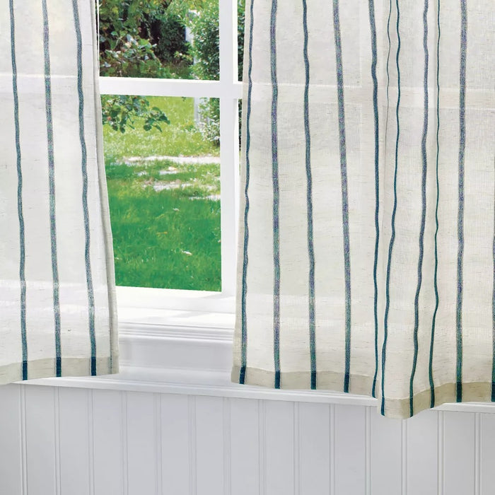 56"x36" Sheer Laguna Striped Window Valance and Curtain Set Navy - Martha Stewart
