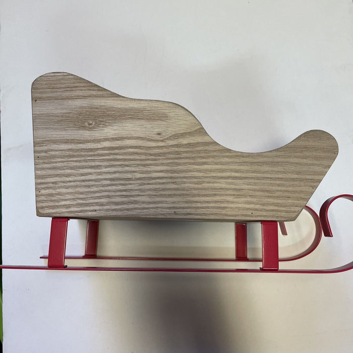 Natural Wood Sleigh with Red Runners Sleigh Is 9.5" X 4.25" Runners 11.5" X 4"