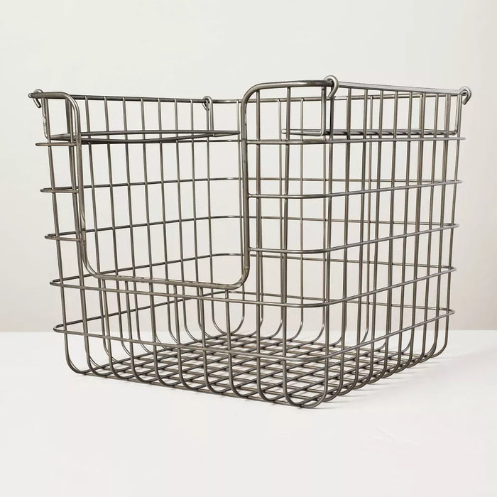 Large 13"x13"x11" Wire Storage Stacking Basket Pewter - Hearth & Hand™ with Magnolia