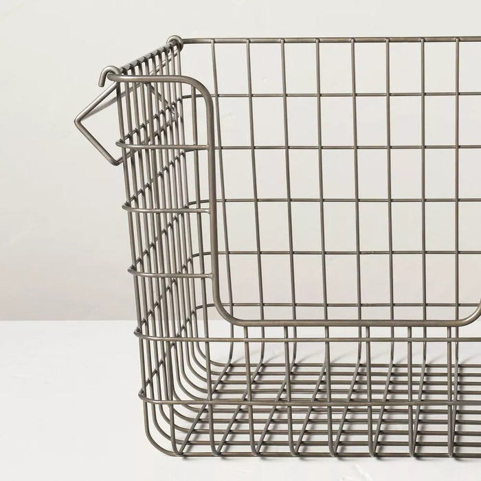 Large 13"x13"x11" Wire Storage Stacking Basket Pewter - Hearth & Hand™ with Magnolia